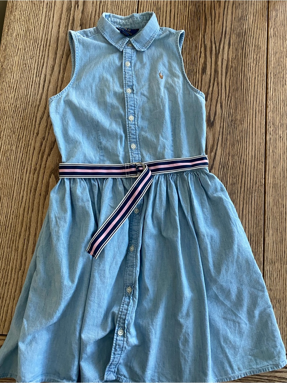 Polo Ralph Lauren Girl Sleeveless Chambray Dress with Removable Grosgrain Belt